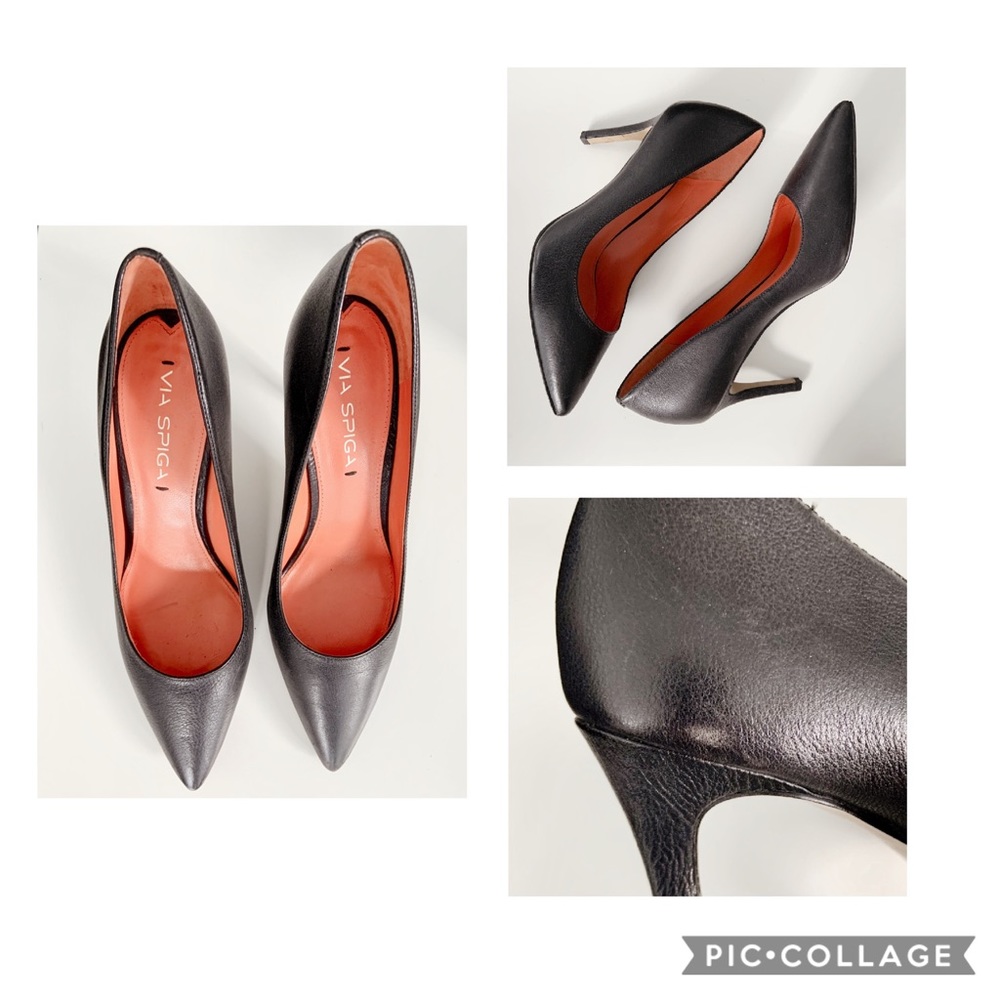 Leather pointed toe heels